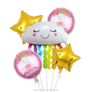 Đồ Dùng Cho Bữa Tiệc Cho Trẻ Em Đồ Trang Trí Chúc Mừng Sinh Nhật Fiesta Decor 18 Inch Aluminum Foil Cartoon 5 Chiếc Cầu Vồng Helium Balloon Set