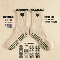 Chaussettes de Yoga Personnalisées pour Femme avec Broderie, Mi-Mollet en Coton, Antidérapantes, à Volants, pour Gym, Fitness et Pilates