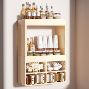 Wall Mounted Condiment Rack Multi Layer Storage Organizer For Kitchen Oil Salt Soy Sauce Vinegar Rectangle Design - Product Image 1