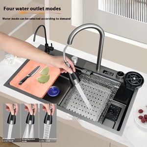 Lavello da Cucina a Doppia Vasca in Acciaio Inox 304 Spazzolato Nero con Rubinetto, Display Digitale Intelligente, Multifunzionale e Moderno - Product Image 3