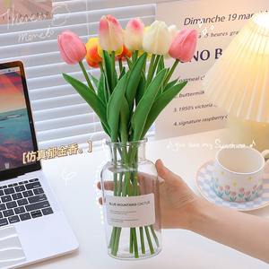Bouquet de tulipes artificielles en plastique PU, couleur dégradée, 33 cm de haut, simulation réaliste, décoration d'intérieur, fleurs de printemps, arrangement en vase - Product Image 4