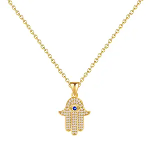 Hot necklace 2024 hamas turkish hand necklace evil blue eye amulet pendant necklace 18k gold plated wholesale