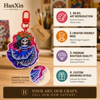 Porte-clés en acrylique personnalisé HanXin Boutique Fiesta Calavera, breloque artistique Jour des Morts, petit format, vente en gros, fournisseur d'usine, en vrac