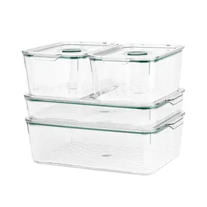 4er-Pack BPA-freie transparente PET-Kunststoff-abschließbare Kühlschrank-Organizer-Behälter Rechteckige stapelbare Boxen für Lebensmittel verpackungen