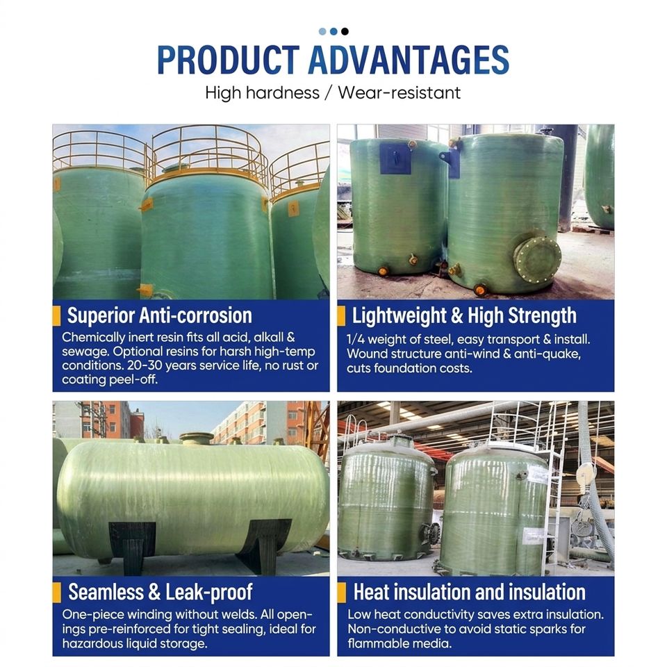 Water Distribution Component Horizontal Fiberglass Reinforced Plastic Tank Large Capacity ...