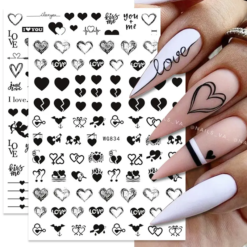 2022 5D черно-белая наклейка для ногтей на День святого Валентина наклейки для ногтей в виде сердца на День святого Валентина Фольга для ногтей