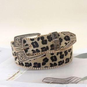 Fashion Women Vintage <b>Leopard</b> Rhinestone Inlaid Soft Faux Leather Alloy Pin Buckle Crystal Waistband Belt - Product Image 3