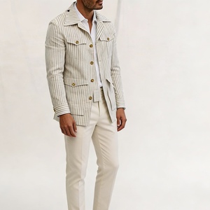 Cardigan pour <span class=keywords><strong>homme</strong></span> printemps automne rayé multi-poches manches longues <span class=keywords><strong>blazer</strong></span> décontracté grande taille haut <span class=keywords><strong>homme</strong></span> veste tenue porter Sehe Fashion - Product Image 3