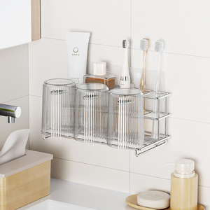 Support mural sans perçage en acier inoxydable pour brosse à dents électrique, avec égouttoir intégré pour gobelets, étagère de salle de bain - Product Image 6
