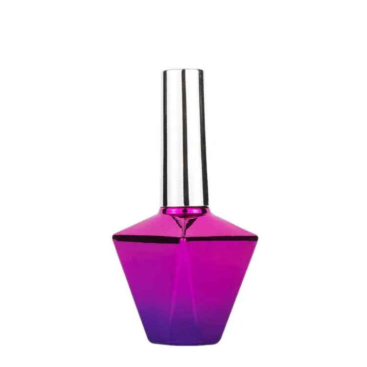 Luxury 13ml 15ml purple diamond empty uv gel nail polish glass bottle with cap and brush