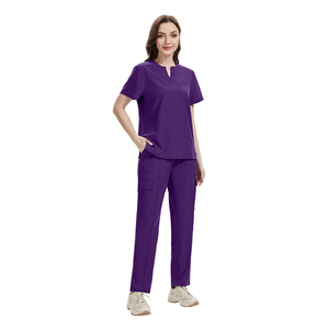 Tenues d'infirmière respirantes unisexes violet raisin, de haute qualité, anti-plis, série couleurs foncées, vente en gros - Product Image 2