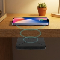 Chargeur sans fil sous le bureau alimenté par courant alternatif 10W avec design invisible, module de charge de 50 mm pour les meubles de bureau et de cuisine