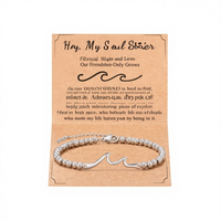 Bracelet en perles d'argent à haute satisfaction esthétique avec pendentif, fermoir mousqueton, cordon réglable - Cadeau