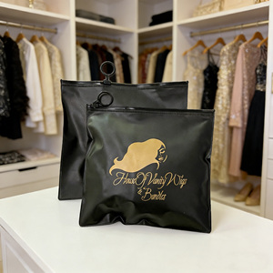 Custom Black Matte PVC Zipper Bag with Ring Pull Closure Gold Logo Printing for Apparel Cosmetic Packaging OEM - Product Image 1
