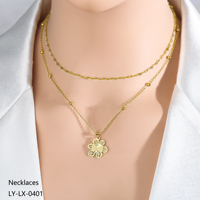Collar de Doble Cadena con Colgante de Lazo y Flor en Acero Inoxidable Chapado en Oro, Joyería Chic Impermeable para Mujer, Venta al Por Mayor