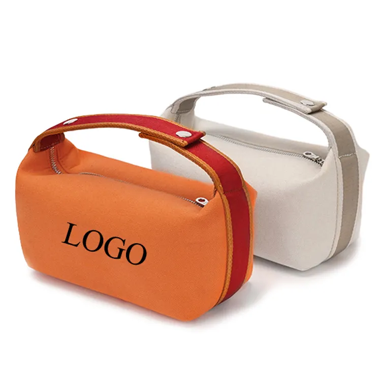 custom logo travel makeup pouch handle zipper make up organizer packing box portable canvas cosmetic bag with hasp