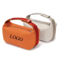 Custom Logo Reizen Make Pouch Handvat Rits Make Up Organizer Verpakking Box Draagbare Canvas Cosmetische Tas Met Hasp