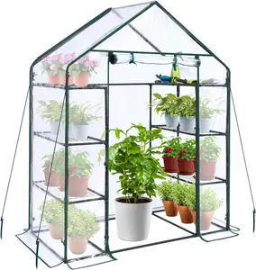 4 Tiers 6 Shelves Walk-in Indoor Green Small Greenhouse Reinforced Plastic PVC Cover Mini Portable Warm House for Outside