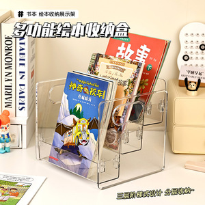 Transparent Tiered <b>Book</b> Shelf For <b>Childrens</b> <b>Books</b> Magazine <b>Storage</b> Rack Desktop Organizer Three Layer Clear Plastic Box - Product Image 3