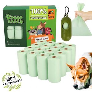Bolsas para excremento de perro totalmente compostables y ecológicas, hechas de almidón de maíz sostenible con dispensador, biodegradables y aptas para perros. - Product Image 1