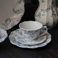 Vaisselle en céramique à relief bleu rose rétro européenne, assiette et tasse à café pour usage domestique