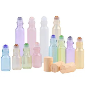 नई उत्पाद दौर रंगीन गुलाबी बैंगनी हरे, पीले, नीले सफेद लकड़ी 3ml 5ml 10ml तेल ग्लास इत्र रोलर बोतल