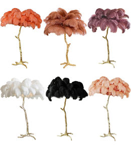 Ostrich <strong>Feather</strong> LED Modern Hotel Floor Lamp with Copper Finish and Golden <strong>White</strong> <strong>Feather</strong> <strong>Lampshade</strong> - Product Image 5