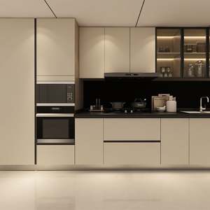 Armoires de cuisine modernes modulaires en forme de L brillantes SANTOPOVA |   Finition laquée personnalisée avec design sans poignée pour projets d'appartements - Product Image 3