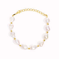 Gemnel Designer Bracelets de perles d'eau douce naturelles en argent 925 Bracelet de perles d'eau baroque véritable Bijoux