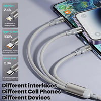 Cable USB-C 3 en 1 de Carga Rápida PD de 100W (Paquete de 2) con Transferencia de Datos para Teléfono, Tableta y iPhone