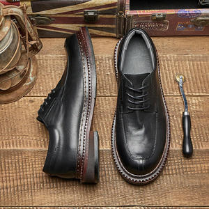 Chaussures en cuir véritable de style vintage, effet vieilli, bout rond, design classique décontracté, chaussures habillées et richelieu pour hommes - Product Image 2