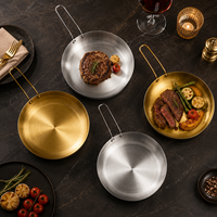 Plat de service coréen en acier inoxydable doré, rond, avec longue poignée, pour barbecue, dessert et vaisselle