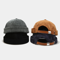 Casquette Docker d'Hiver Personnalisée pour Marin, Gorras 6 Panneaux sans Visière, Casquette de Baseball en Velours Côtelé pour Hommes et Femmes avec Sangle en Similicuir