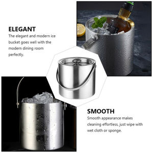 1L Beer Wine Cooler Double Wall Mini Stainless Steel <strong>Ice</strong> <strong>Buckets</strong> <strong>with</strong> <strong>Lid</strong> and Handle Stainless Steel Double Wall Cooler - Product Image 6