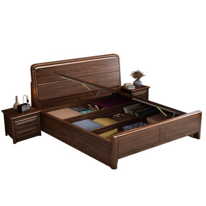 Modern Minimalist Solid Wood Bed 1.5M Oak <b>Walnut</b> Color Storage Bed Frame For Bedroom Home Use - Product Image 5