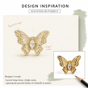 Pendientes de Mariposa Dorados para Mujer, Acero Inoxidable con Circonita Transparente, Pendientes de Ala Esculpida con Baño de Oro de 14K - Product Image 5