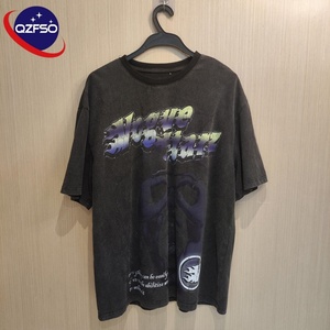 QZFso เสื้อยืดแขนสั้นพิมพ์ลายวินเทจสำหรับผู้ชายเสื้อแนวสตรีทผ้าฝ้ายฟอกสีลายตามสั่ง - Product Image 1