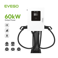 Estación de Carga Rápida para Vehículos Eléctricos EVEGO RFID con Pantalla Táctil CCS1 Comercial OCPP 60kW con Ventilador de Refrigeración, Montaje en Pared, Cargador de CC para Vehículos Eléctricos