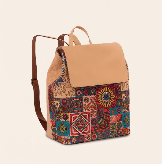 Vintage Cork Wooden Antibacterial Unisex Eco-Friendly Printed Pattern Backpack Curved Shoulder Straps Dual-Purpose Design