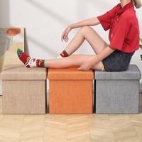 Vente en gros de tabouret de rangement pliant en tissu de lin carré pour salon pouf de rangement banc canapé chaise repose-pieds boîte d'organisation