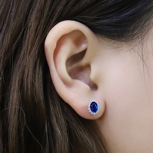 Pendientes de Botón Ovalados de Plata de Ley 925 de Lujo con Zafiro, Joyería de Compromiso y Boda con Circonita Azul para Mujer, Venta al por Mayor - Product Image 5