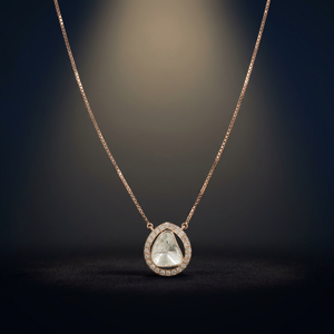 สร้อยคอจี้ทองคำแท้14K ทันสมัยในสไตล์จี้เพชรลายหยดน้ำตาเพชรทรงกลมขนาดเล็กประดับสร้อยคอ - Product Image 3