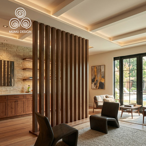 Freestanding Timber <strong>Screen</strong> Anti Warping Solid Wood Slats Vertical Wood Battens <strong>Decorative</strong> Partition Wall for Hotel Lobby - Product Image 1