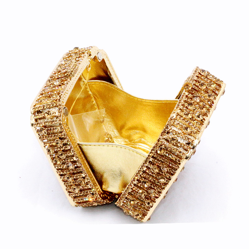 Elegant women evening party small box diamonds luxury clutches vintage pattern square crystal purses Bridal wedding party purses
