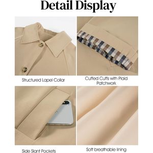 Manteau trench pour femme, coupe courte, surdimensionné, boutonné, manches longues, col à revers, vêtement décontracté pour l'automne - Product Image 6