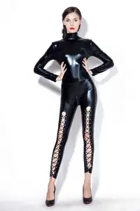 Combinaison en <span class=keywords><strong>latex</strong></span> effet mouillé pour femme, sexy, avec lacets, en similicuir PU, style catsuit - Product Image 6