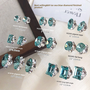 Paso Sico Ice Sea Blue Solid Glass Crystal Paved Rhinestone Nail Art Charm Super-Flashy No Back Setting-Egg-Shaped Long Straight - Product Image 1