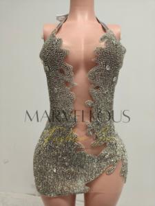 MF Vestidos Taille Empire Moulante Dos Ouvert Halter Fête D'anniversaire Rose Scintillant Sheer Strass Sans Manches Mini Robe De Club - Product Image 6