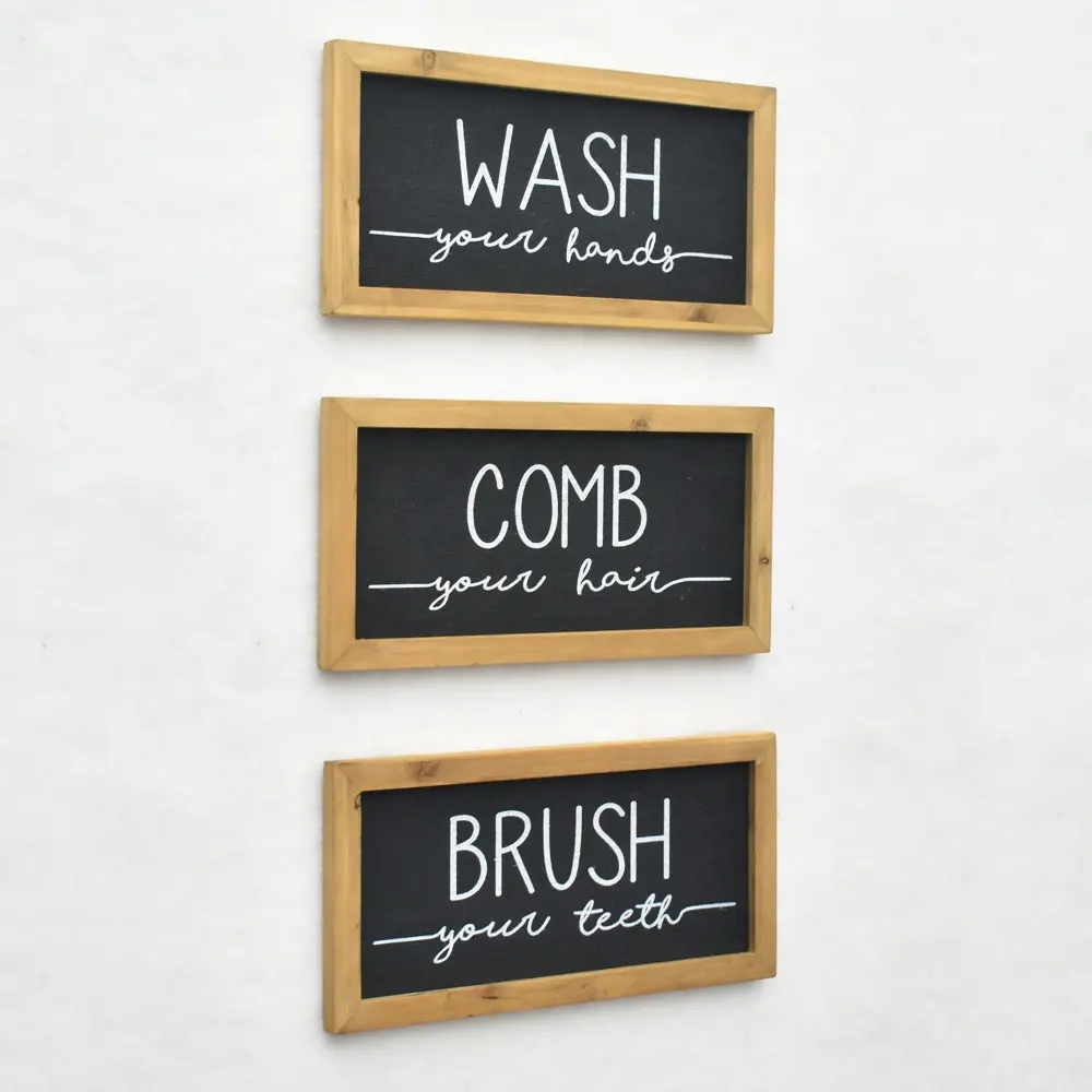 Placa de letrero de pared para baño, lávese las manos, Cepille sus dientes, peine su cabello, decoración de pared de baño de granja de madera rústica decorativa