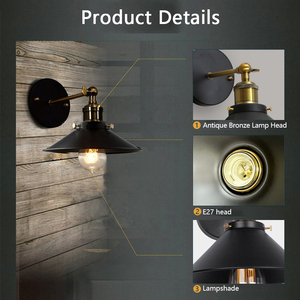 Moderna lampada <span class=keywords><strong>da</strong></span> <span class=keywords><strong>parete</strong></span> <span class=keywords><strong>Vintage</strong></span> retrò corpo industriale in ferro con colore nero per casa corridoio camera <span class=keywords><strong>da</strong></span> letto Hotel porta illuminazione decorativa - Product Image 4